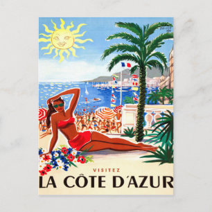 French riviera, bikini girl on the beach, France Postcard