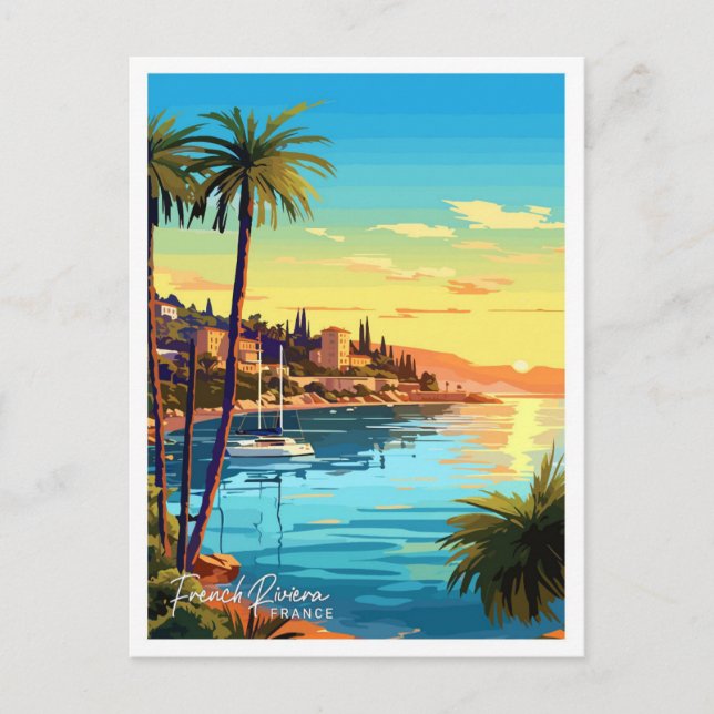 French Riviera France Travel Vintage Illustration Postcard (Front)