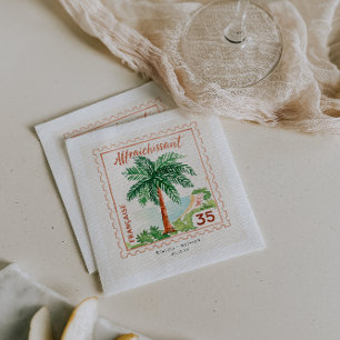 French Riviera Palm Stamp   Destination Wedding Napkin