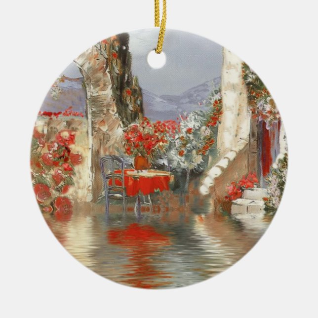 French Riviera Scenery Ceramic Tree Decoration (Front)