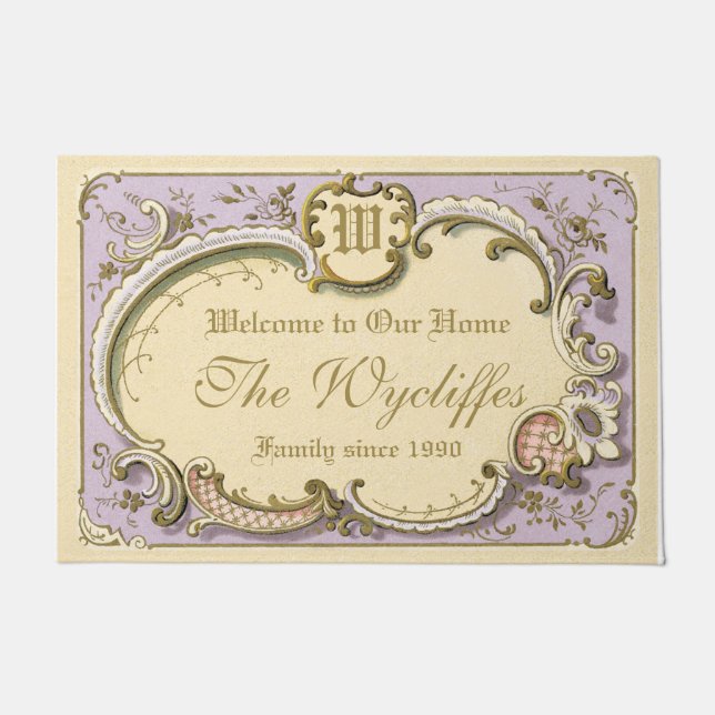 French Rococo Boudoir Elegant Frame Gold Lilac Doormat (Front)