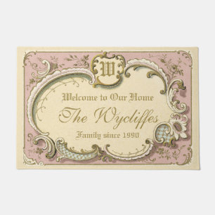 French Rococo Boudoir Elegant Frame Gold Pink Doormat