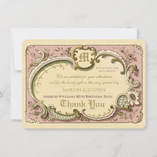French Rococo Elegant Frame Antique Gold Pink Thank You Card