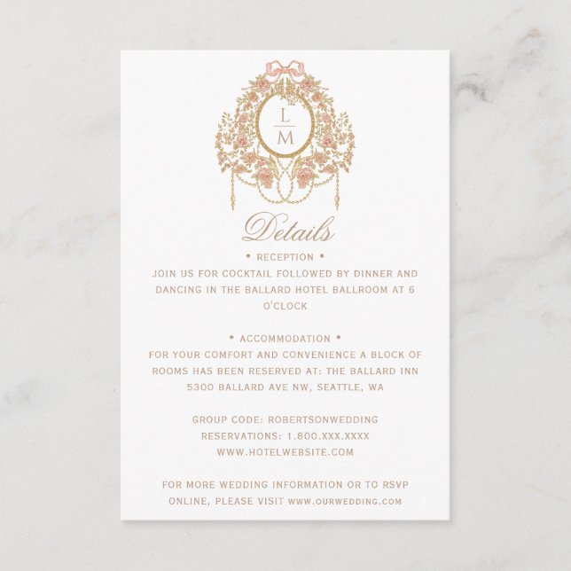 French Rococo Rose Monogram Wedding Enclosure Card (Front)