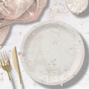 French Romance Wedding Collage Blush ID870 Paper Plate