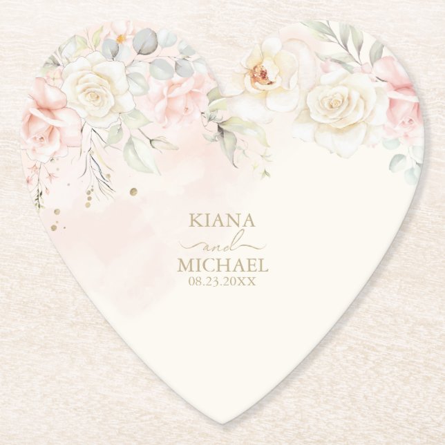 French Romance Wedding Floral Blush ID870 Paper Coaster (Front)