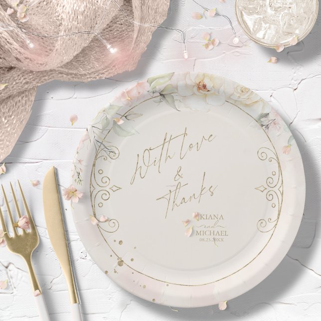 French Romance Wedding Floral Frame Blush ID870 Paper Plate (Creator Uploaded)
