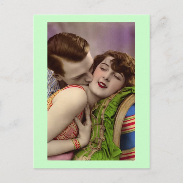 French Romantic Couple Love Kiss Vintage Postcard (Front)