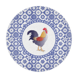 French Rooster Country Kitchen Blue and White Cutting Board
