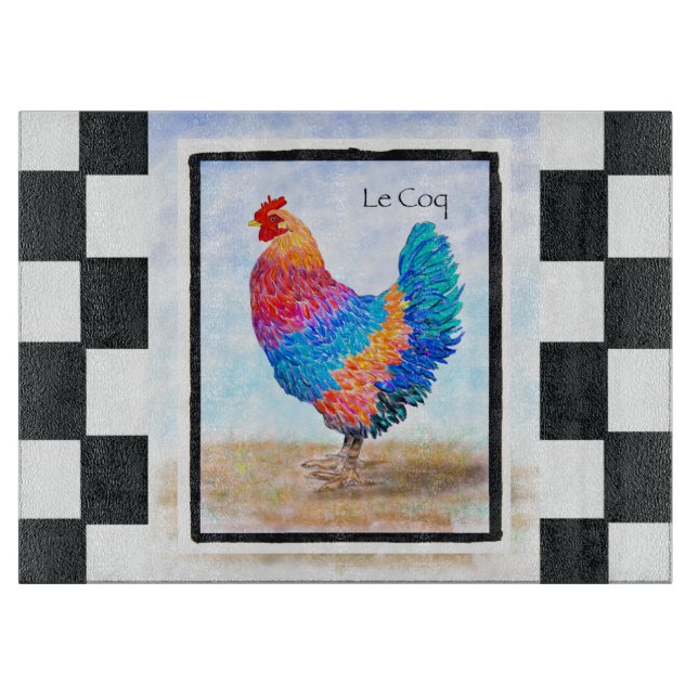 French Rooster Glass Cutting Board (Front)