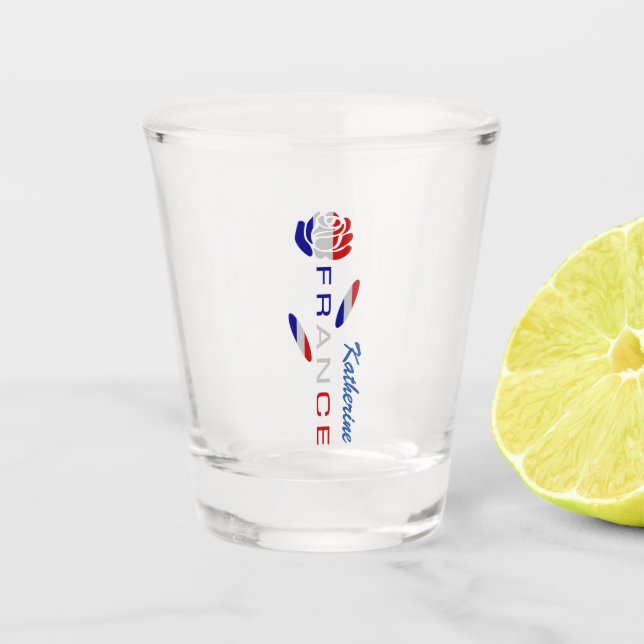 French Rose Flag Personalised  Shot Glass (Front)
