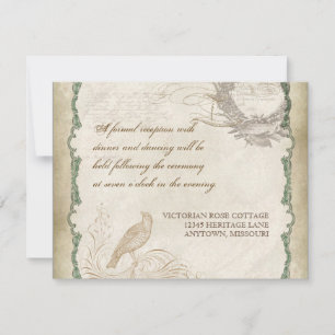 French Rose Love Birds Vintage Lace - Apple Green Invitation