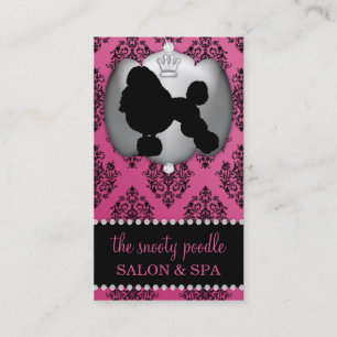 French Rose Pink Jewelled Damask Dog Grooming/Spa Business Card