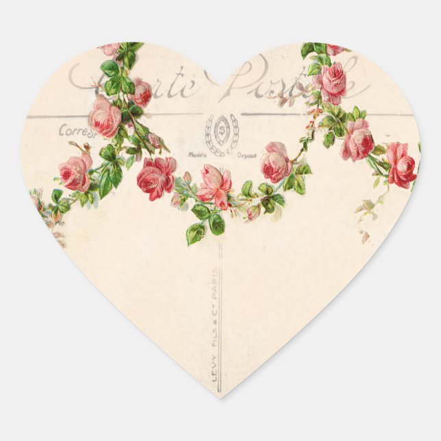 French Rose Swag Heart Sticker (Front)