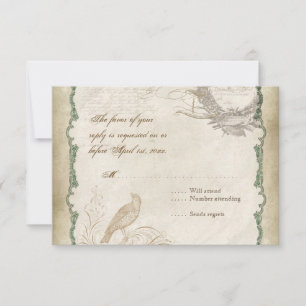 French Roses Love Birds Vintage Lace - Aqua Blue RSVP Card