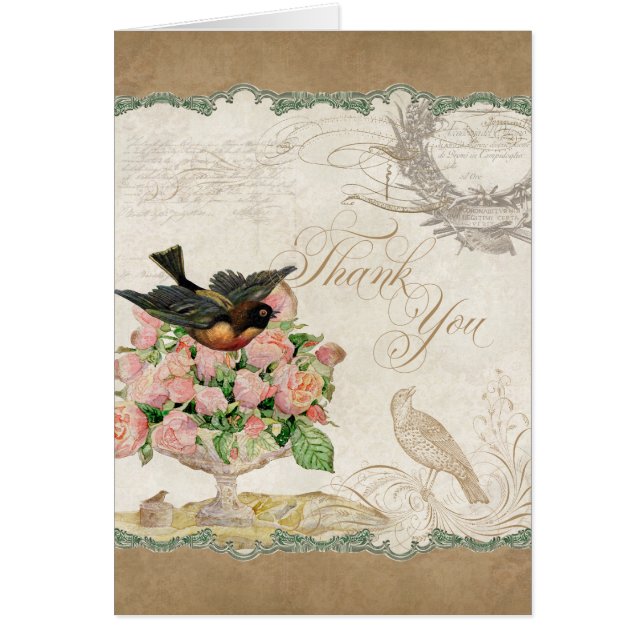 French Roses Love Birds Vintage Lace - Mocha (Front)