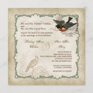 French Roses Love Birds Vintage Lace - Mocha Invitation