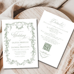 French Sage Green All In One QR Code Wedding Invitation