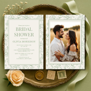French Sage Green Ivory Photo Bridal Shower Invitation