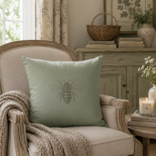 French Sage Vintage Bee   Rustic Country Farmhouse Cushion