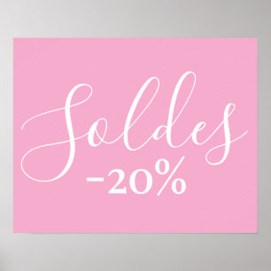 French Sale Sign in Pink, 20% Off Retail Sales