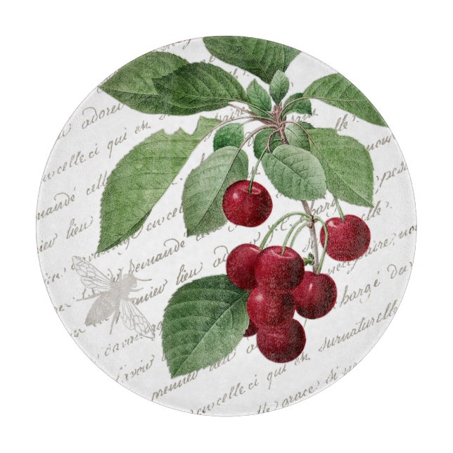 French script 1800s Royal Cherries and Italian bee Cutting Board (Front)