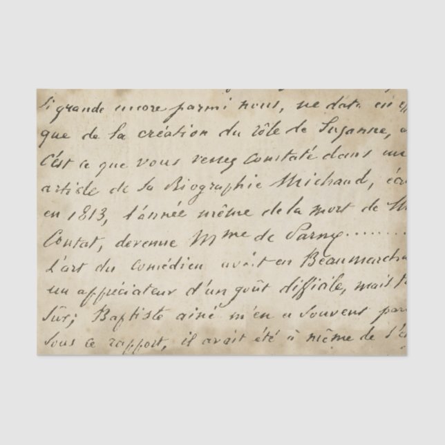 French Script Aged Paper Vintage Tissue Paper (Front)