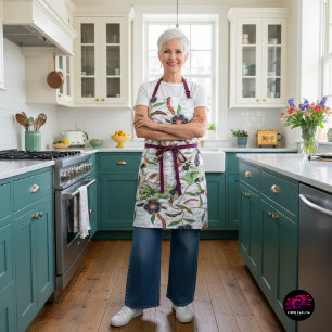 French Script Botanical Bee Pattern Apron