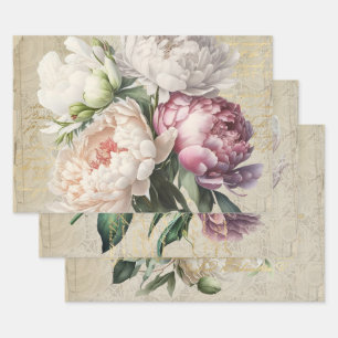 French script fine art roses antique lace wrapping paper sheet