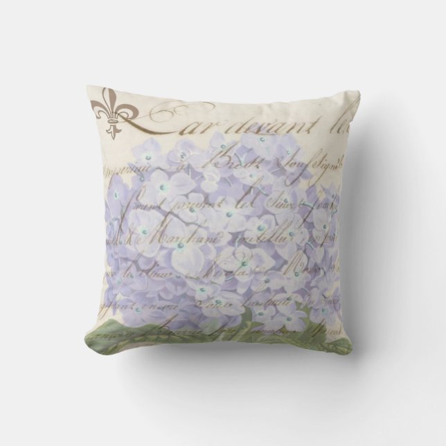 French Script Lavender Hydrangea Market Style Cushion (Front)