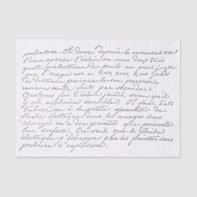 French Script Vintage Grey Decoupage              Tissue Paper (Front)