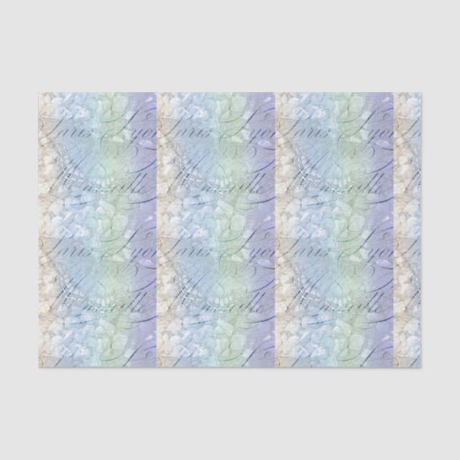 French Script watercolor butterfly decoupage Tissue Paper (Front)