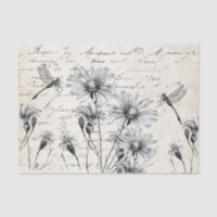 French Script Wildflower Dragonfly Decoupage Craft