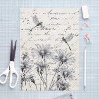 French Script Wildflower Dragonfly Decoupage Craft