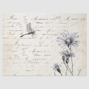 French Script Wildflower Dragonfly Decoupage Tissue Paper