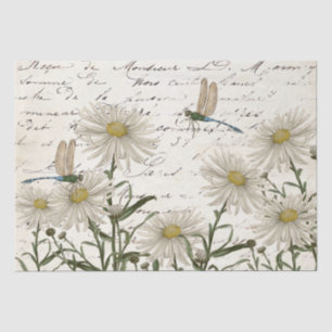 French Script Wildflower Dragonfly Decoupage Tissue Paper