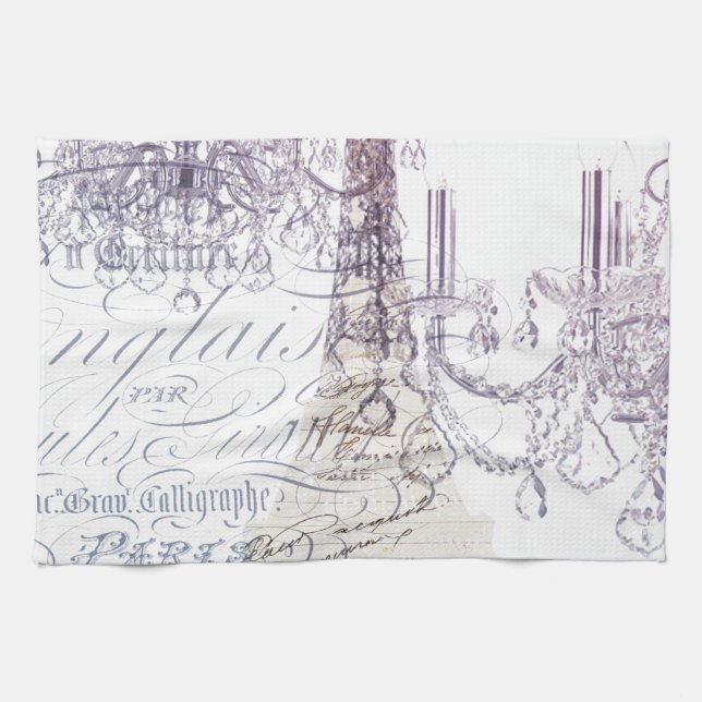 french scripts chandelier paris eiffel tower tea towel (Horizontal)