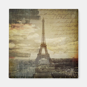 French scripts Modern Vintage Paris Eiffel tower Magnet