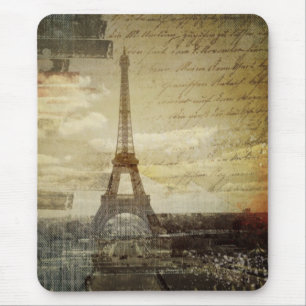 french scripts Modern Vintage Paris Eiffel Tower Mouse Pad