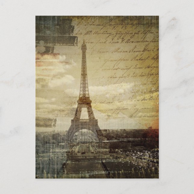 french scripts Modern Vintage Paris Eiffel Tower Postcard (Front)