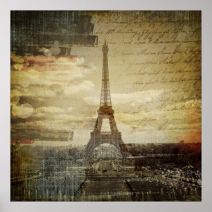French scripts Modern Vintage Paris Eiffel tower Poster