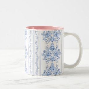 French,shabby chic, vintage,pale blue,white,countr Two-Tone coffee mug