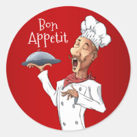 French Singing Chef on Red Background