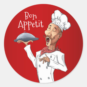 French Singing Chef on Red Background Classic Round Sticker