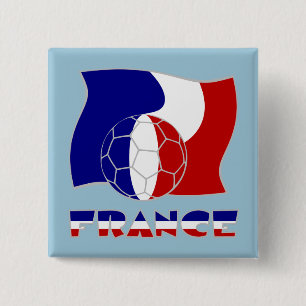 French Soccer Ball and Flag 15 Cm Square Badge
