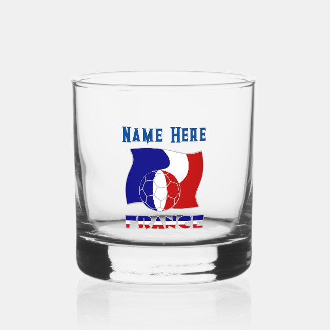 French Soccer Ball Flag Personalised  Whiskey Glass (Front)