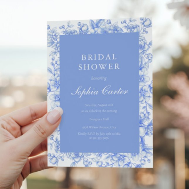 French Something Blue Floral Bridal Shower Invitation (Creator Uploaded)