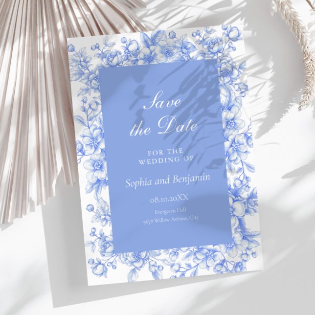 French Something Blue Floral Save the Date (Creator Uploaded)