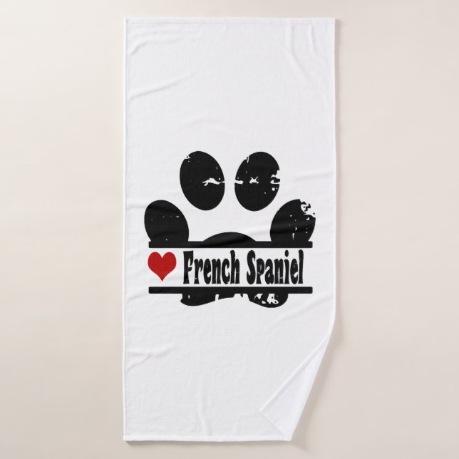 French Spaniel Dog Paw Print Bath Towel (Bath Towel)