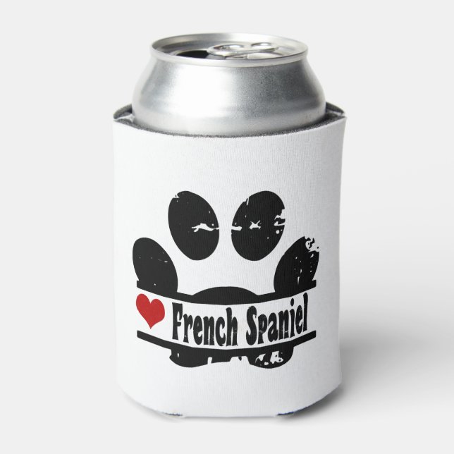 French Spaniel Dog Paw Print Can Cooler (Can Front)